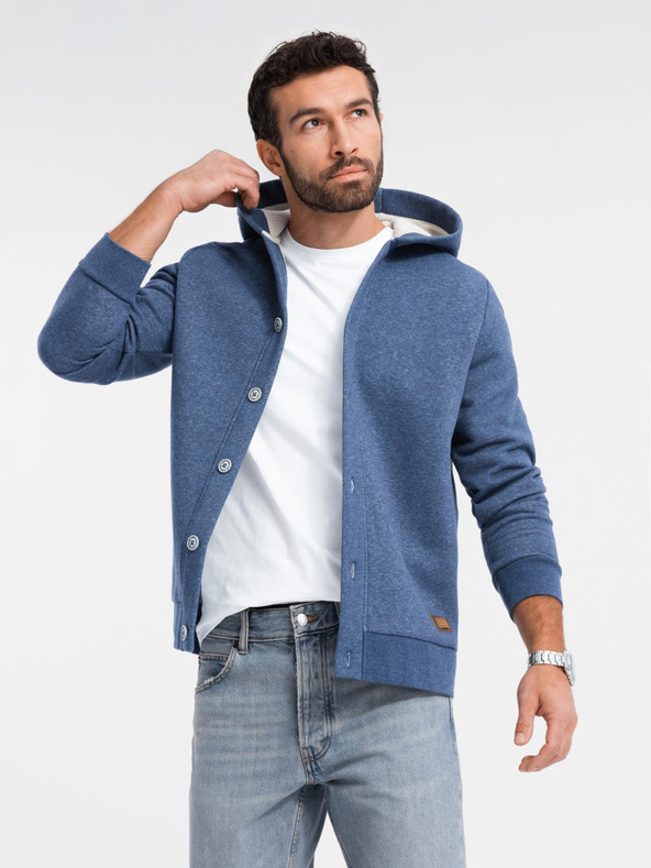 Ombre Clothing Herren Kapuzenpullover mit Knopfleiste blau Ombre Clothing