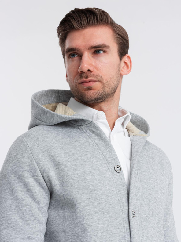 Ombre Clothing Herren Kapuzenpulli mit Knopfleiste - grau melange V2 OM-SSZP-0186 Ombre Clothing