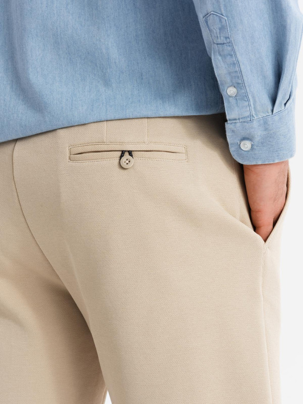 Ombre Clothing Herren SLIM FIT kurze Shorts in strukturiertem Melange-Strick beige Ombre Kleidung