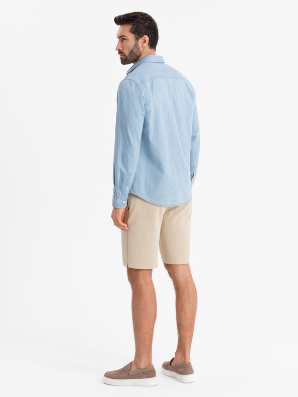 Ombre Clothing Herren SLIM FIT kurze Shorts in strukturiertem Melange-Strick beige Ombre Kleidung