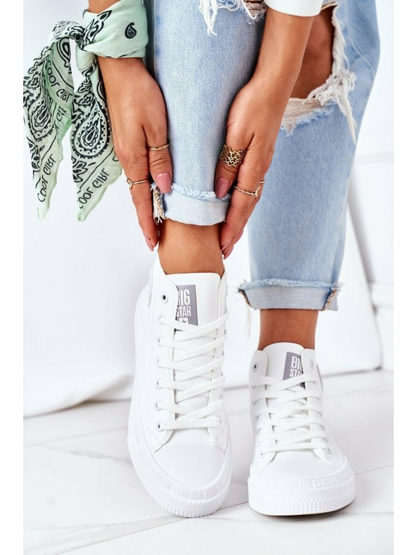 BIG STAR SHOES Damen Leder Hohe Turnschuhe Big Star Weiß