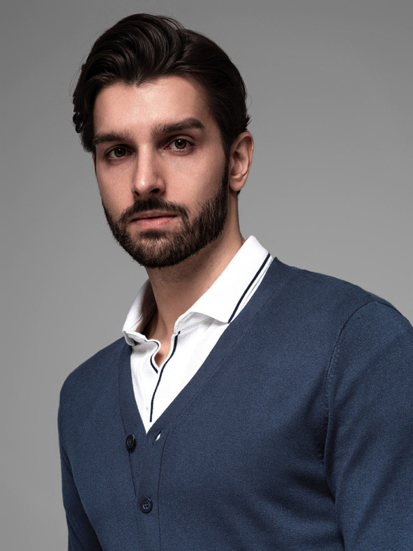 Ombre Clothing Herren Strickpullover mit strukturierten Tupfen - dunkelblau Ombre Clothing