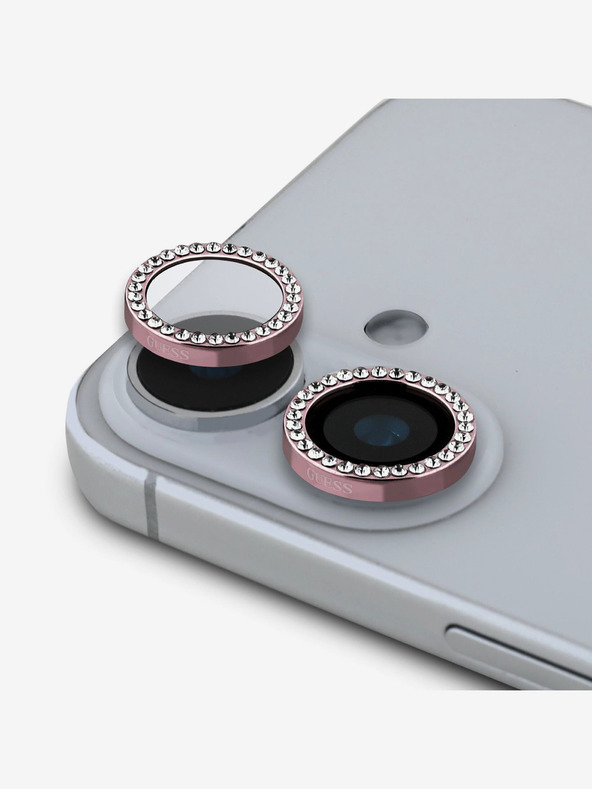 Guess Guess Fixed Glitter Lens Protection for iPhone 16/16 Plus Pink