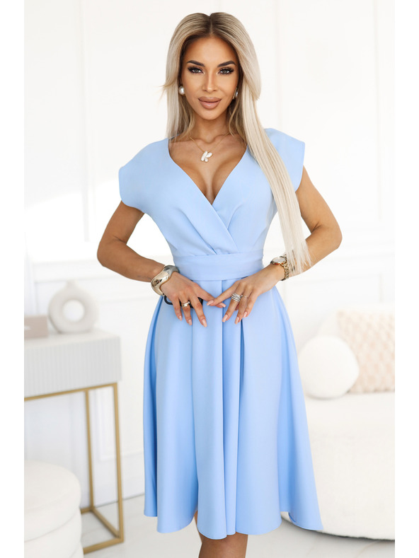 numoco Gerafftes Midikleid mit Bleistiftausschnitt und Gürtel - Numoco