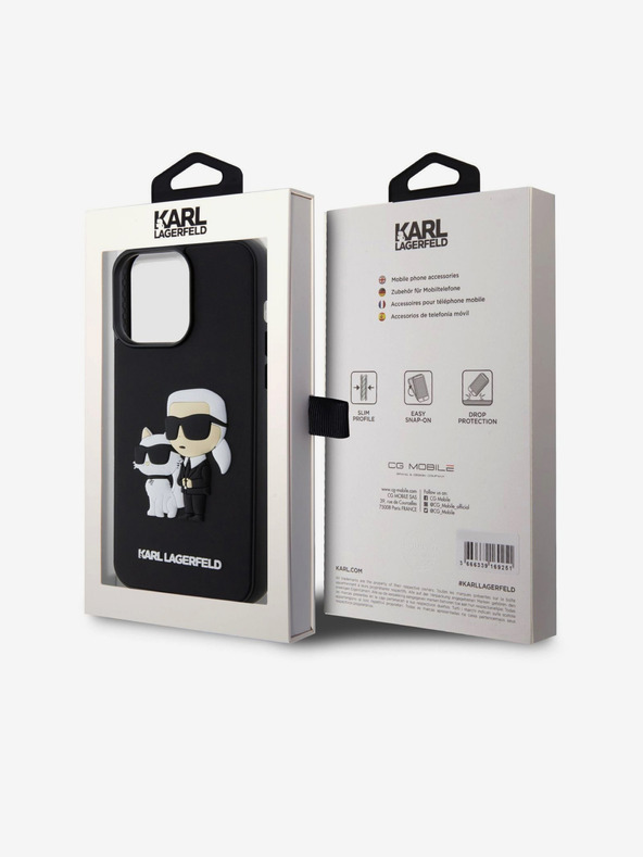 Karl Lagerfeld Karl Lagerfeld 3D Gummi Karl and Choupette Rückseite Hülle für iPhone 14 Pro Max Schwarz
