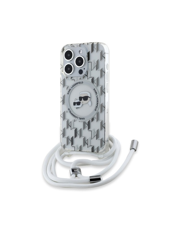 Karl Lagerfeld Karl Lagerfeld IML Monogramm Crossbody K&CH Heads MagSafe Rückseite Hülle für iPhone 15 Pro Max Transparent