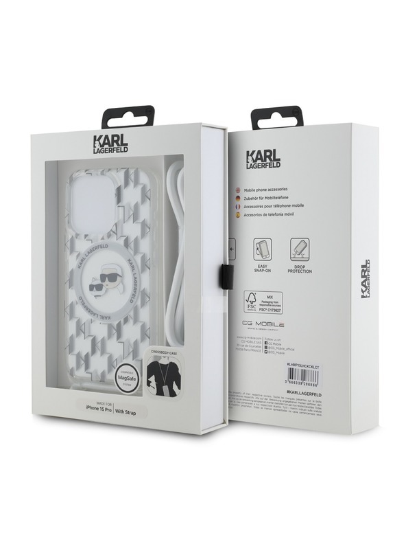 Karl Lagerfeld Karl Lagerfeld IML Monogramm Crossbody K&CH Heads MagSafe Rückseite Hülle für iPhone 15 Pro Max Transparent