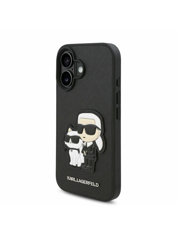 Karl Lagerfeld Karl Lagerfeld PU Saffiano Karl and Choupette Rückseite Hülle für iPhone 16 Plus Black