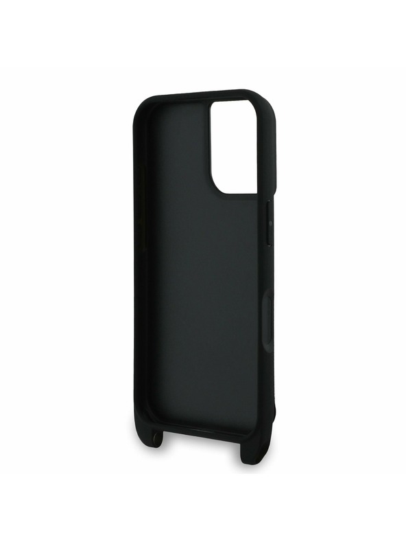 Karl Lagerfeld Karl Lagerfeld Saffiano Crossbody Riemen Metal Karl and Choupette Rückseite Hülle für iPhone 16 Black