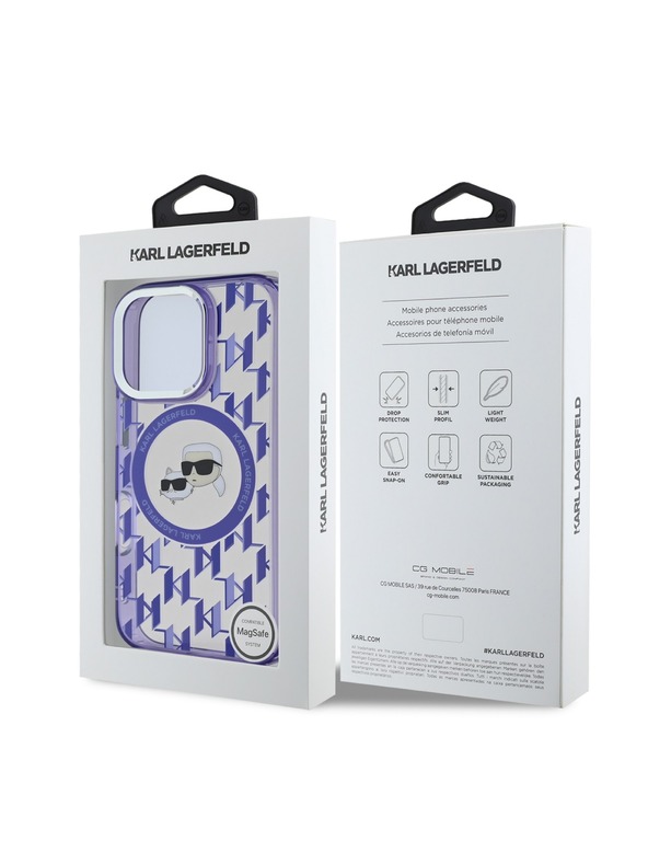 Karl Lagerfeld Karl Lagerfeld IML Monogram K&CH Heads MagSafe Rückseite Hülle für iPhone 16 Pro Max Purple
