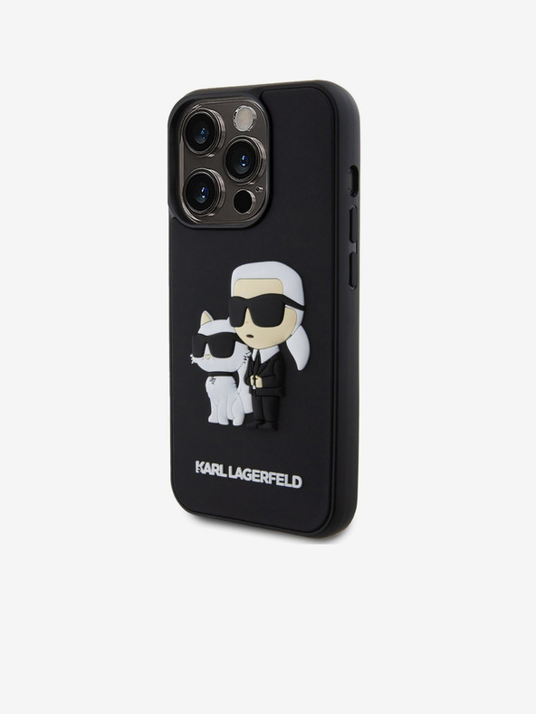Karl Lagerfeld Karl Lagerfeld 3D Rubber Karl and Choupette Rückseite Hülle für iPhone 15 Pro Black