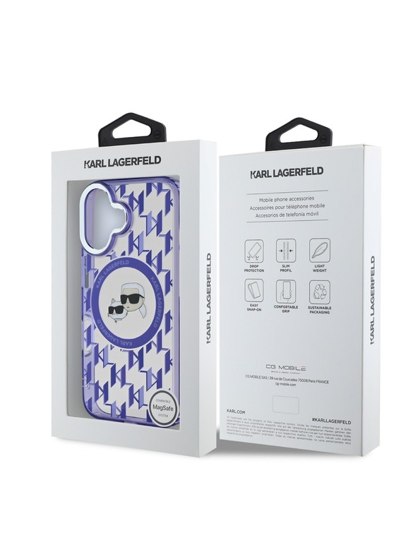 Karl Lagerfeld Karl Lagerfeld IML Monogram K&CH Heads MagSafe Rückseite Hülle für iPhone 16 Purple