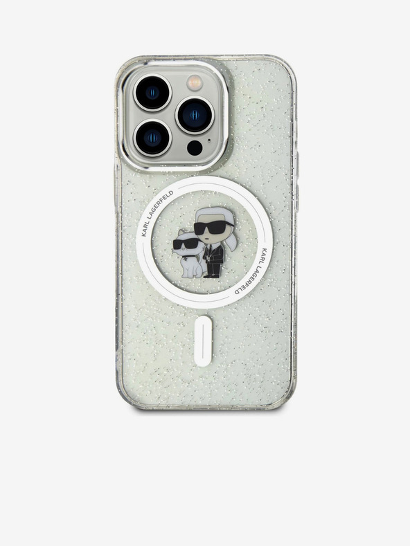 Karl Lagerfeld Karl Lagerfeld IML Glitzer Karl and Choupette MagSafe Rückseite Hülle für iPhone 15 Pro Transparent