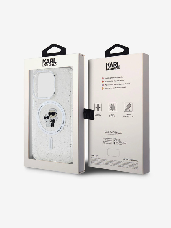 Karl Lagerfeld Karl Lagerfeld IML Glitzer Karl and Choupette MagSafe Rückseite Hülle für iPhone 15 Pro Transparent