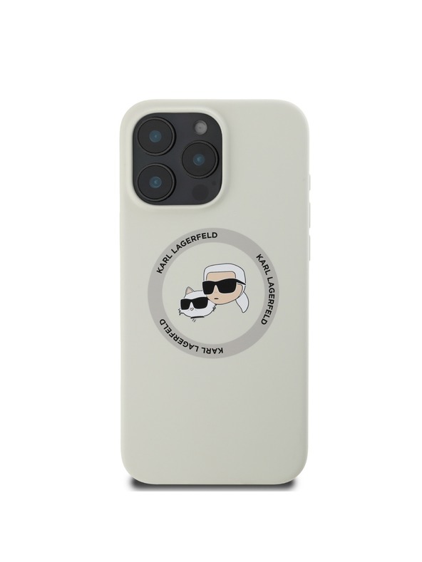Karl Lagerfeld Karl Lagerfeld Flüssigsilikon K&CH Köpfe MagSafe Rückseite Hülle für iPhone 16 Pro Beige
