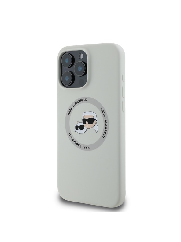 Karl Lagerfeld Karl Lagerfeld Flüssigsilikon K&CH Köpfe MagSafe Rückseite Hülle für iPhone 16 Pro Beige