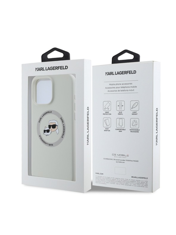 Karl Lagerfeld Karl Lagerfeld Flüssigsilikon K&CH Köpfe MagSafe Rückseite Hülle für iPhone 16 Pro Beige
