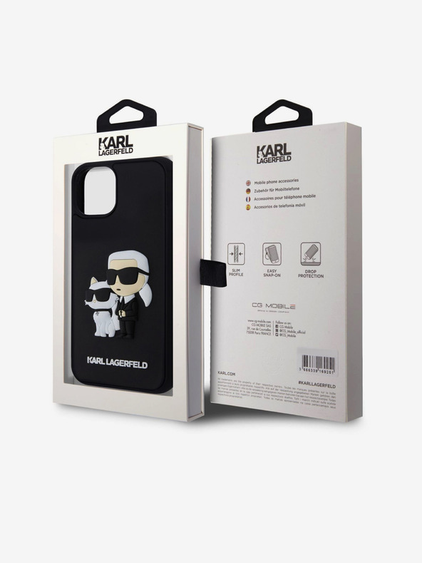 Karl Lagerfeld Karl Lagerfeld 3D Gummi Karl and Choupette Rückseite Hülle für iPhone 13 Black