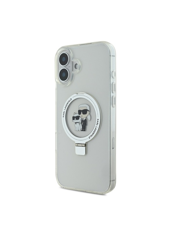 Karl Lagerfeld Karl Lagerfeld Ringständer Karl and Choupette MagSafe Rückseite Hülle für iPhone 16 Plus White