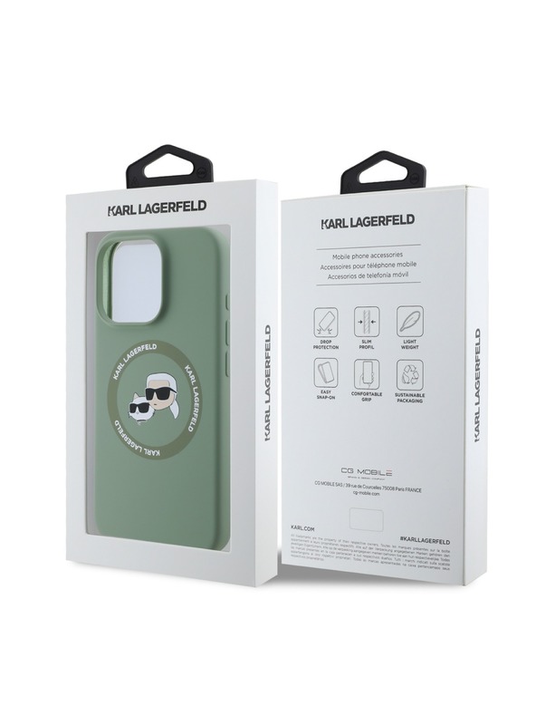 Karl Lagerfeld Karl Lagerfeld Liquid Silicone K&CH Heads MagSafe Rückseite Hülle für iPhone 16 Pro Khaki
