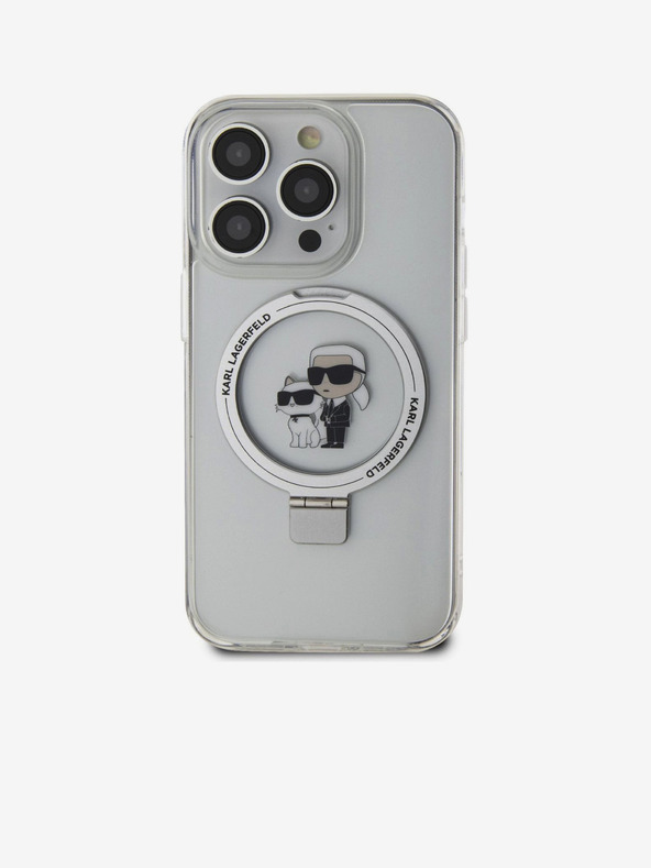 Karl Lagerfeld Ringstand Karl and Choupette MagSafe Rückseite Hülle für iPhone 15 Pro Max Weiß Karl Lagerfeld