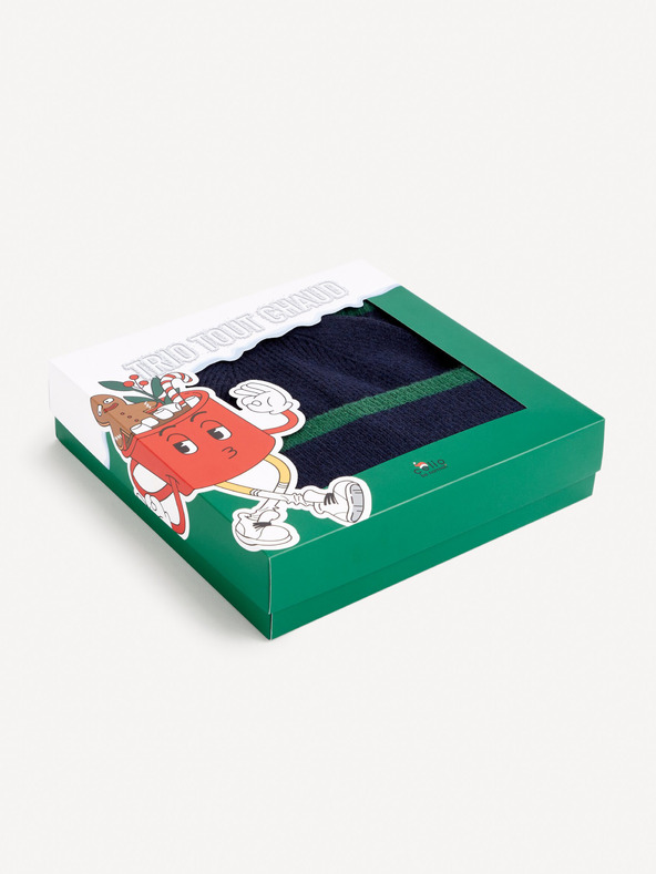 Celio Dunkelblaues Set aus Mütze, Schal und Handschuhen für Herren im Celio-Geschenkpaket