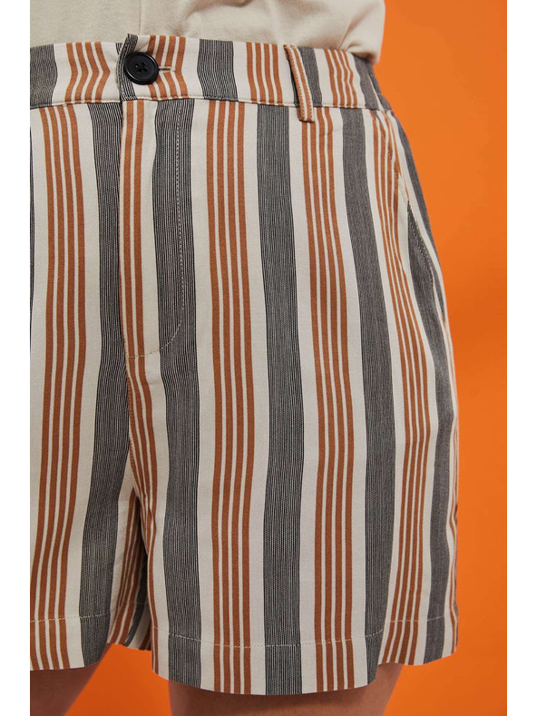 Moodo Moodo Grau und Braun gestreifte Damen Shorts