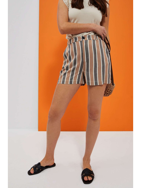 Moodo Moodo Grau und Braun gestreifte Damen Shorts