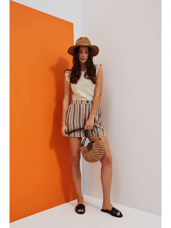 Moodo Moodo Grau und Braun gestreifte Damen Shorts