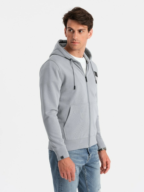 Ombre Clothing Herren Sweatshirt mit Kapuze und Aufnäher - grau V1 OM-SSZP-0140 Ombre Clothing