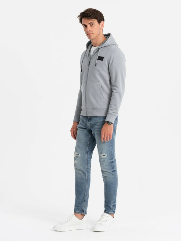 Ombre Clothing Herren Sweatshirt mit Kapuze und Aufnäher - grau V1 OM-SSZP-0140 Ombre Clothing