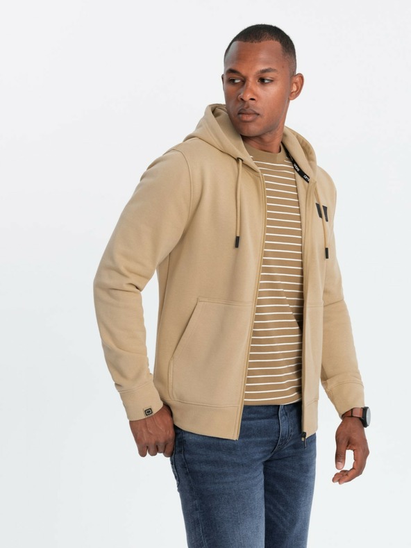 Ombre Clothing Herren-Sweatshirt mit Kapuze und Aufnäher - sand V2 OM-SSZP-0140 Ombre Clothing