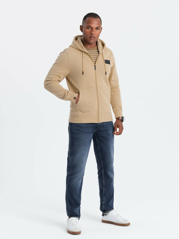 Ombre Clothing Herren-Sweatshirt mit Kapuze und Aufnäher - sand V2 OM-SSZP-0140 Ombre Clothing