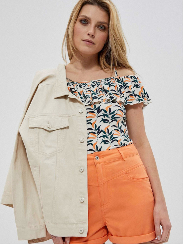 Moodo Cremefarbenes und grünes gemustertes Damenoberteil Moodo