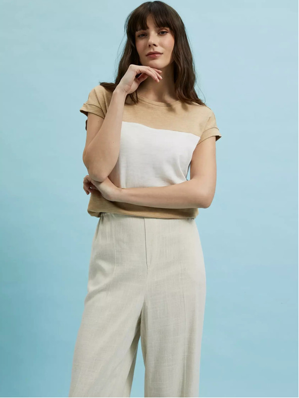 Moodo Weiß-beige gestreiftes Damen-Shirt Moodo