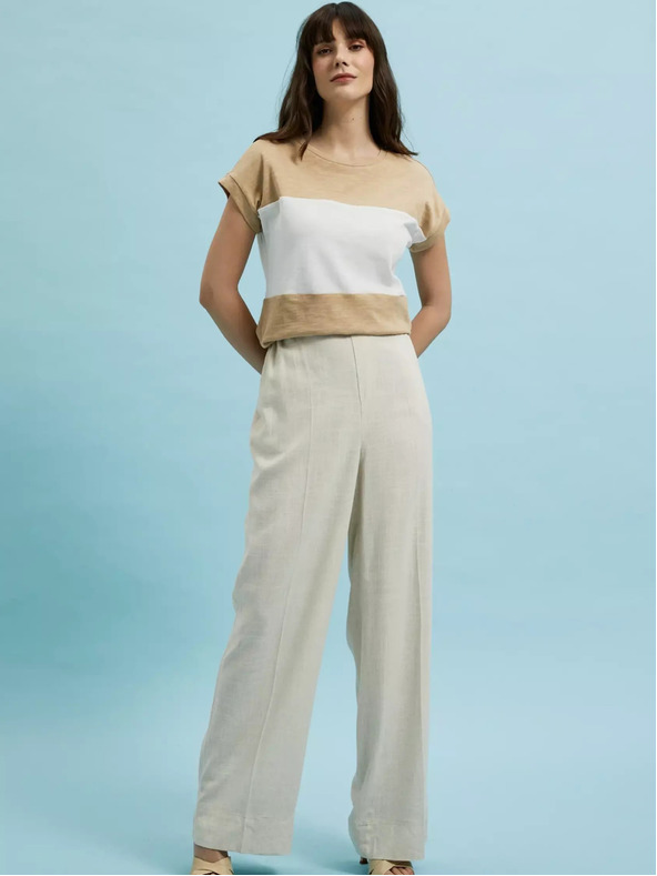 Moodo Weiß-beige gestreiftes Damen-Shirt Moodo