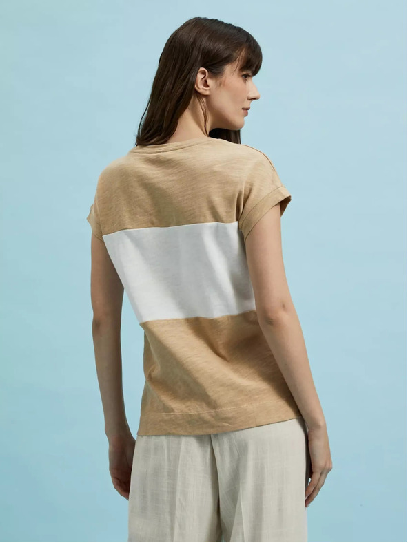 Moodo Weiß-beige gestreiftes Damen-Shirt Moodo