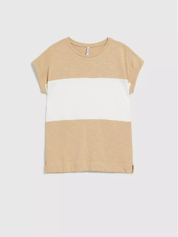 Moodo Weiß-beige gestreiftes Damen-Shirt Moodo