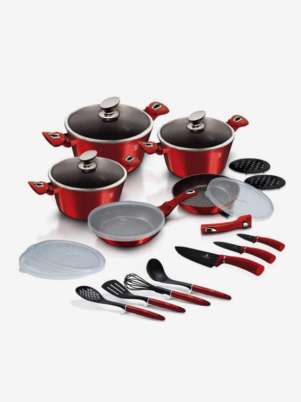 Berlingerhaus Kochtopfset mit Marmoroberfläche 22-teilig Burgundy Metallic Line BERLINGERHAUS
