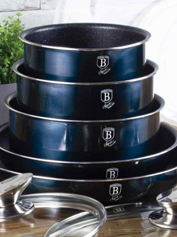 Berlingerhaus Kochtopfset mit abnehmbarem Griff 12-teilig Aquamarin Edition BERLINGERHAUS