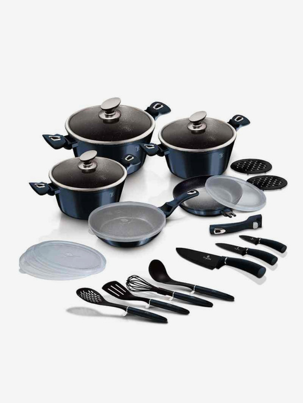 Berlingerhaus Kochtopfset mit Marmoroberfläche 22-teilig BERLINGERHAUS Metallic Line Aquamarine Edition