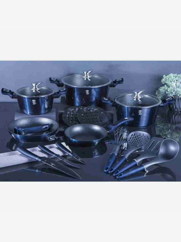 Berlingerhaus Kochtopfset mit Marmoroberfläche 22-teilig BERLINGERHAUS Metallic Line Aquamarine Edition
