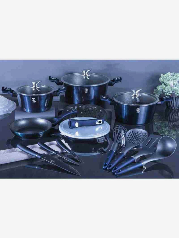 Berlingerhaus Kochtopfset mit Marmoroberfläche 22-teilig BERLINGERHAUS Metallic Line Aquamarine Edition