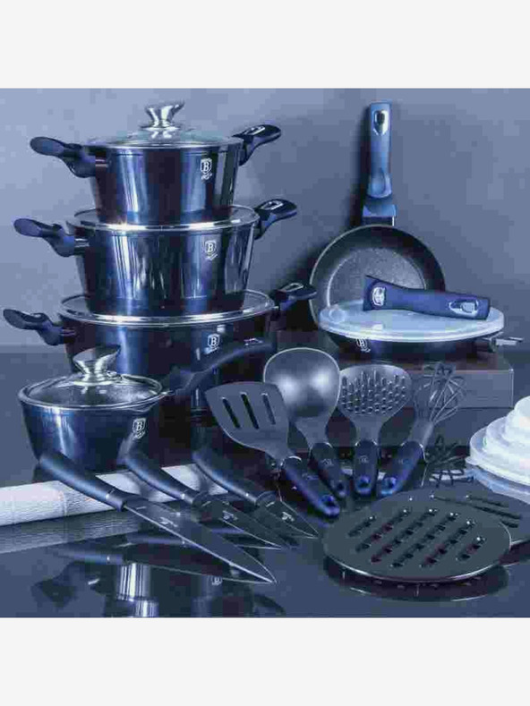 Berlingerhaus Kochtopfset mit Marmoroberfläche 22-teilig BERLINGERHAUS Metallic Line Aquamarine Edition