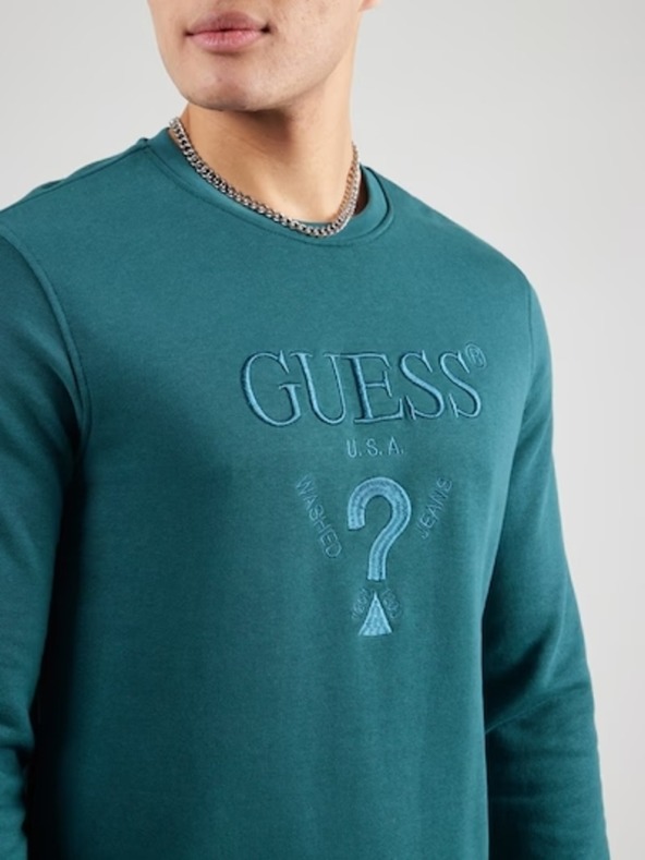 Guess Jeans Herren petrolblaues Sweatshirt mit gesticktem Logo Guess Jeans
