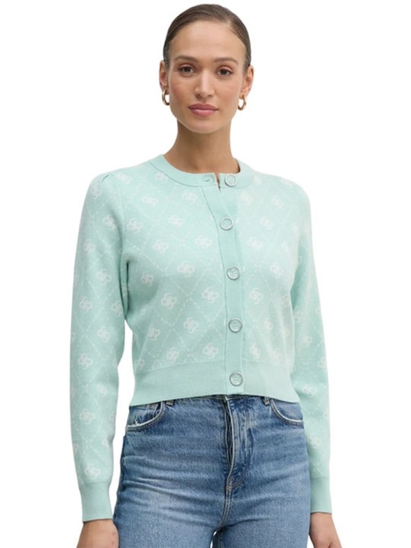 Guess Jeans Damen grüner Cardigan aus Wollmischung mit 4G Logo Guess Jeans