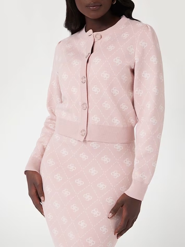 Guess Jeans Damen rosa Cardigan aus Wollmischung mit 4G Logo Guess Jeans