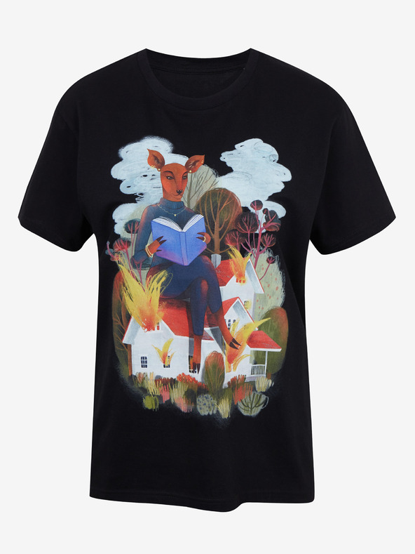 DOBRO Schwarzes Damen-T-Shirt mit Aufdruck Zoot DOBRO. Reh