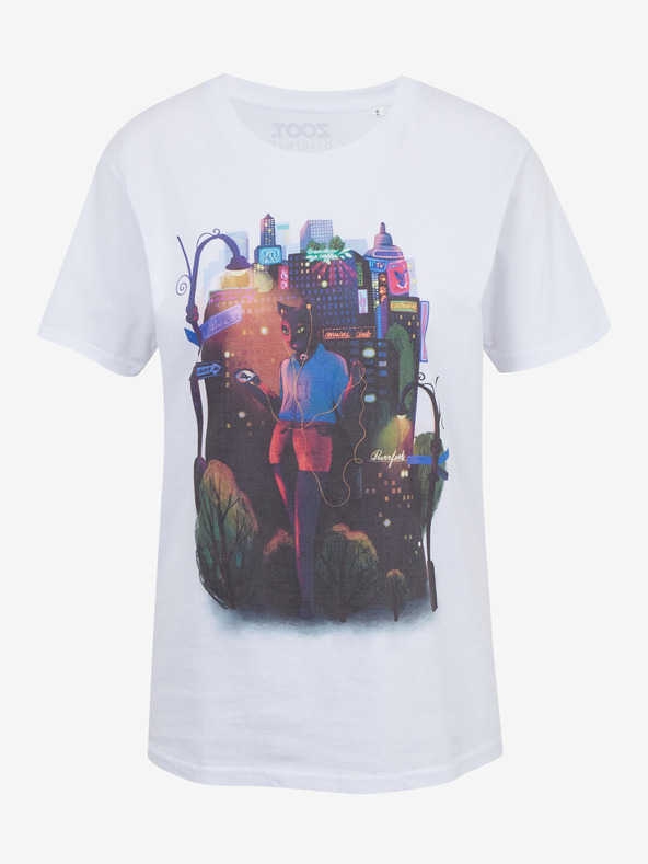 DOBRO Weißes Damen-T-Shirt mit Aufdruck Zoot DOBRO. Katze