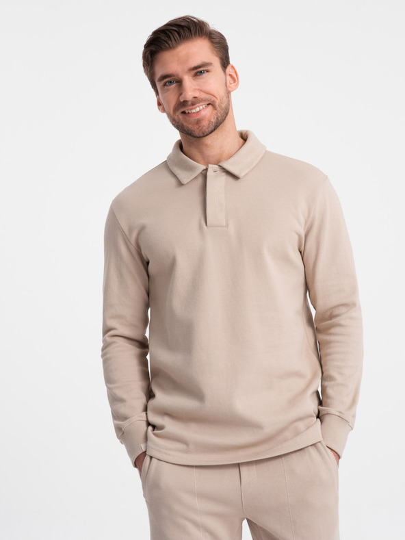 Ombre Clothing Beige Herren Trainingsanzug Polokragen Sweatshirt + Hose Ombre Kleidung